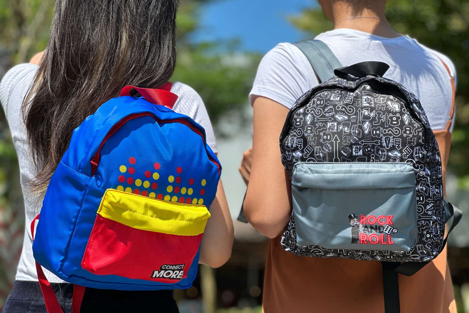backpacks with connect 4 and monopoly design