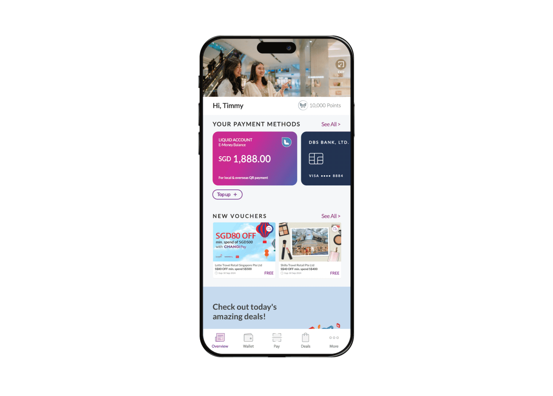 Tap on "Pay" in the Changi App/Changi Pay